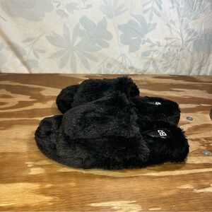 NEW/NWT BP Nordstrom Black Faux‎ Fur Open Toe Slippers Size XL 11-12